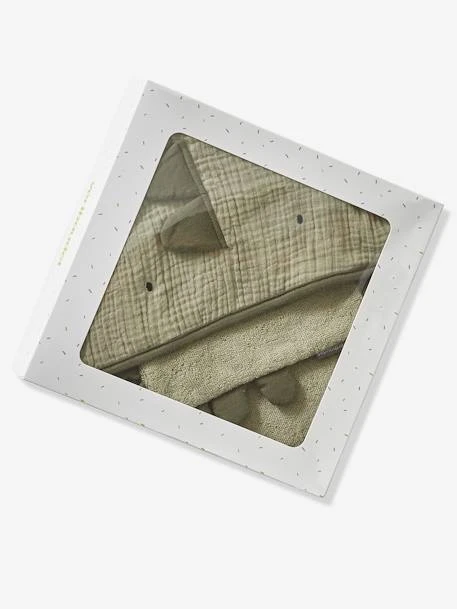 Bath Cape In Cotton Gauze + Bath Mitt For Babies, Little Dino Theme – Image 3