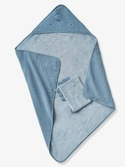 Bath Cape In Cotton Gauze + Bath Mitt For Babies, Little Dino Theme