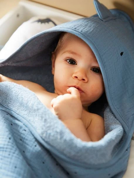 Bath Cape In Cotton Gauze + Bath Mitt For Babies, Little Dino Theme – Image 9