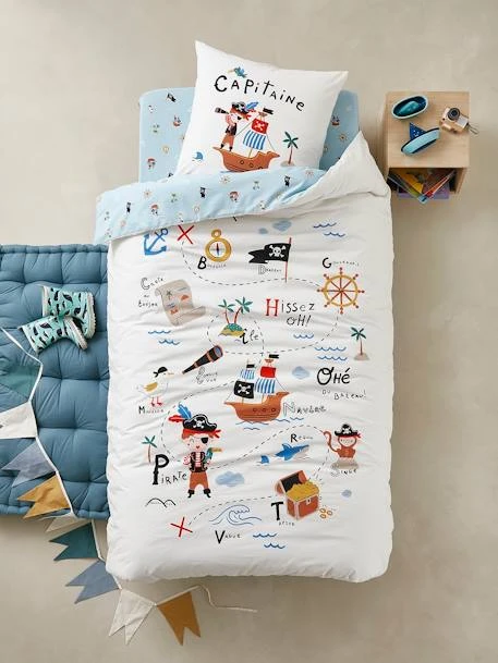 Children's Duvet Cover + Pillowcase Set, P For Pirate Theme 1 Children's Duvet Cover + Pillowcase Set, P For Pirate Theme