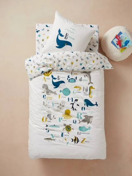 Duvet Cover + Pillowcase Set For Children, Marine Animal Alphabet Theme – Image 4