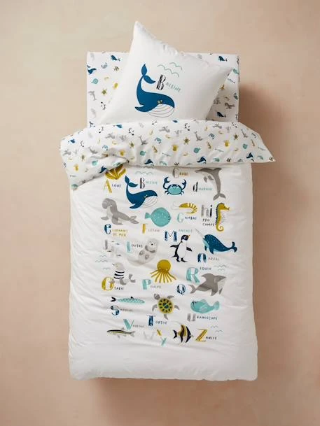 Duvet Cover + Pillowcase Set For Children, Marine Animal Alphabet Theme