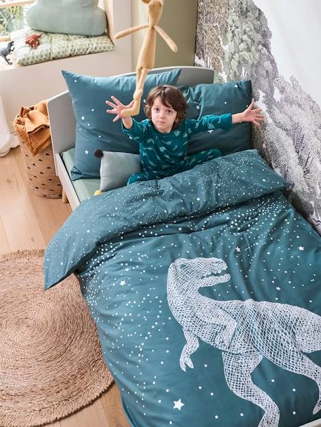 Duvet Cover + Pillowcase Set With Glow-in-the-Dark Details, Graphic Dino – Image 2