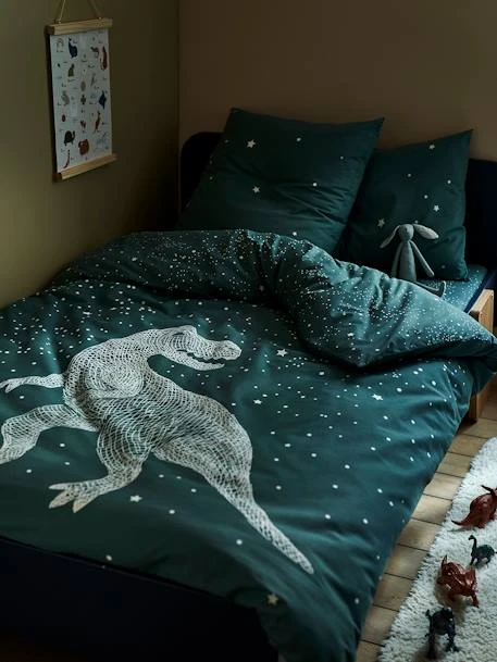 Duvet Cover + Pillowcase Set With Glow-in-the-Dark Details, Graphic Dino – Image 3