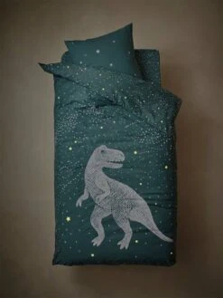 Duvet Cover + Pillowcase Set With Glow-in-the-Dark Details, Graphic Dino