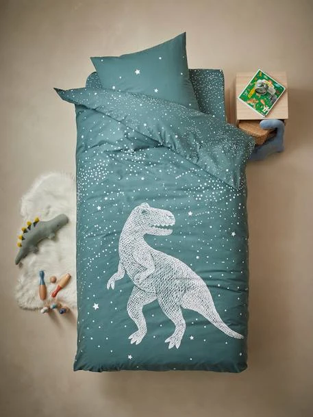 Duvet Cover + Pillowcase Set With Glow-in-the-Dark Details, Graphic Dino – Image 5