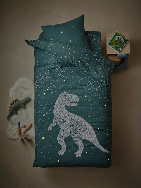 Duvet Cover + Pillowcase Set With Glow-in-the-Dark Details, Graphic Dino – Image 8