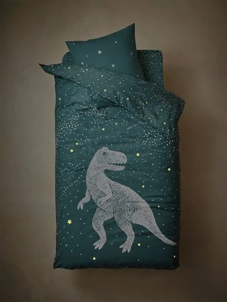 Duvet Cover + Pillowcase Set With Glow-in-the-Dark Details, Graphic Dino
