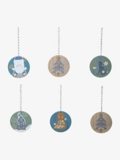 Pack Of 6 Flat Scandinavian Baubles In Wood