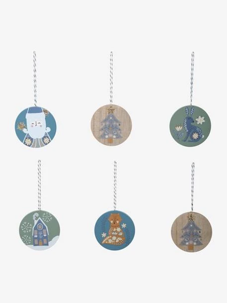 Pack Of 6 Flat Scandinavian Baubles In Wood