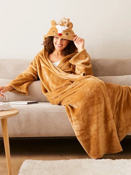 Reindeer Blanket With Sleeves & Hood
