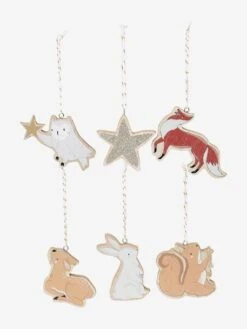 Set Of 6 Flat Christmas Baubles In Wood, Brocéliande