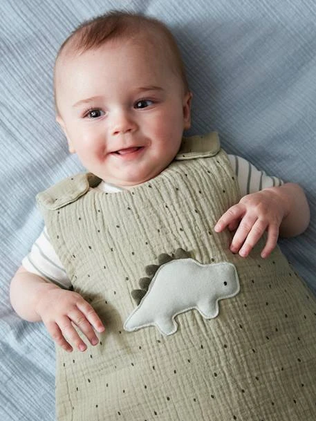 Sleeveless Baby Sleep Bag In Cotton Gauze, Dinosaurus 2 Sleeveless Baby Sleep Bag In Cotton Gauze, Dinosaurus – Image 2
