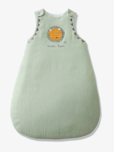 Sleeveless Baby Sleep Bag In Cotton Gauze, "Mon Lion" 1 Sleeveless Baby Sleep Bag In Cotton Gauze, "Mon Lion"