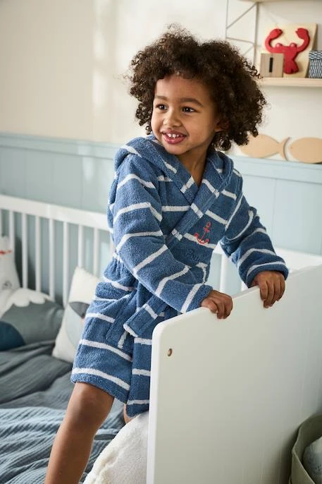 Striped Bathrobe With Hood For Children – Image 2
