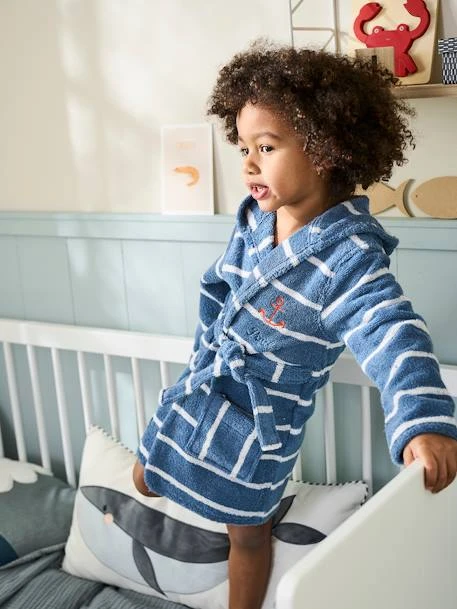 Striped Bathrobe With Hood For Children – Image 4