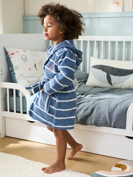 Striped Bathrobe With Hood For Children – Image 7