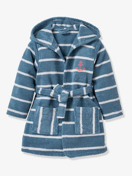 Striped Bathrobe With Hood For Children