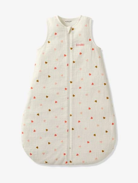 Summer Special Baby Sleep Bag In Cotton Gauze, With Opening In The Middle, Small Hearts – Image 2