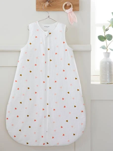 Summer Special Baby Sleep Bag In Cotton Gauze, With Opening In The Middle, Small Hearts – Image 3
