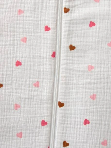 Summer Special Baby Sleep Bag In Cotton Gauze, With Opening In The Middle, Small Hearts