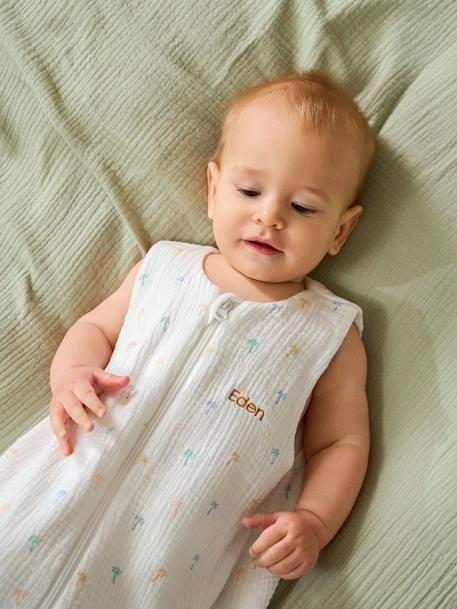 Summer Special Baby Sleeping Bag In Cotton Gauze With Central Opening, Palm Trees 2 Summer Special Baby Sleeping Bag In Cotton Gauze With Central Opening, Palm Trees – Image 2